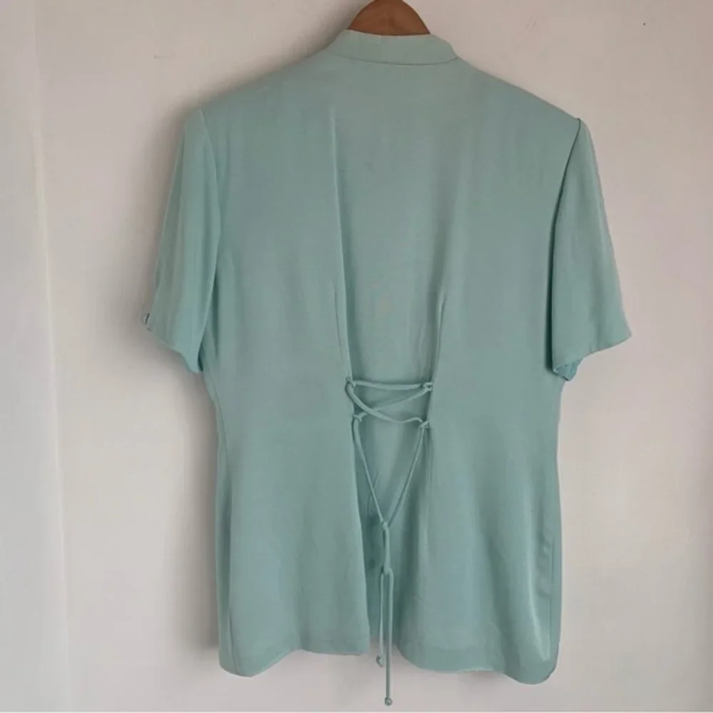 Vintage 80s Pastel Aqua Blue Skirt Suit Set